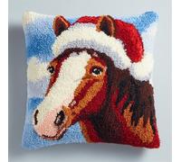 Kit Di Cuscini Con Gancio A Scatto Per Animali, Cavallo Da Fattoria Che Indossa Un Cappello Da Babbo Natale, 43 X 43 Cm Kit Per Lavori A Maglia, La Realizzazione Di Tappeti, Principianti Adu