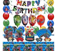 Kit di decorazione per feste di compleanno per ragazzi, set di 72 pezzi a tema cinema, composto da striscioni, tovaglie, piatti di cartone, palloncini, tovaglioli di carta, maschere per gli occhi