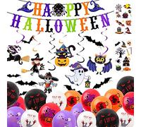 Kit di Decorazione per Feste di Halloween con 2 Adesivi per Tatuaggi, Palloncini, striscioni, vortici da Appendere, Accessori Decorativi per Feste di Halloween, Bar.
