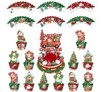 Kit di decorazioni natalizie per torte, 25 pezzi, 12 pirottini per cupcake, 1 grande centrotavola e 12 piccoli topper per cupcake (Babbo Natale, pupazzo di neve, renna, pan di zenzero, albero) per