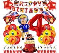 Kit di decorazioni per bambini a tema pompiere, 38 pezzi, per bambini, pompiere, creative, forniture per feste, con palloncini, striscioni, topper per torte e cupcake per 4 anni