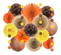 Kit di decorazioni per feste autunnali gialli, arancioni, marroni, ventagli di carta da appendere, lanterne di carta arancioni, marroni, gialle, decorazioni per feste di compleanno, autunno, arancione