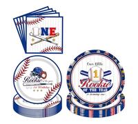 Kit di decorazioni per feste di compleanno a tema baseball, 96 pezzi, decorazioni per il primo compleanno, con piatti e tovaglioli, set da tavola per forniture a tema sportivo, per 24 ospiti