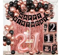 Kit di decorazioni per feste di compleanno per donne, 4 decorazioni di compleanno per donne e ragazze, scatole di palloncini nere e rosa, bomboniere per feste di compleanno (21°)