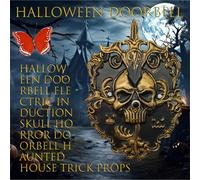 Kit di decorazioni per feste di Halloween Campanello decorativo a forma di testa di scheletro per Halloween, allarme d'ingresso che rende il tuo posto un luogo che cattura (Gold, 20x15x2.5cm)