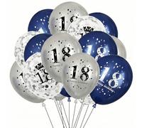 Kit di decorazioni per il 18° compleanno con 15 palloncini blu navy e argento, eleganti coriandoli metallizzati, decorazione per feste per ragazzi e ragazze, forniture per celebrazioni di anniversario