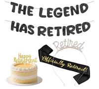 Kit di decorazioni per la pensione, 4 pezzi, nero e oro, con striscione, decorazione per torte, tiara per feste di pensionamento, forniture per uomini e donne (con corona: esclusiva da donna, 1)