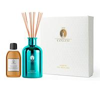 Kit di diffusore profumo ambiente per la casa Collesi con bastoncini - Include 300 ml di Oli essenziali al Miele e allo Zucchero + Vetro Metallizzato 500 ml Celeste - Effetto specchio - Made in Italy