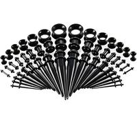 Kit di dilatatori per orecchio, 50 pezzi, neri, dilatatori in acrilico e tunnel in silicone, set di piercing per il corpo, gioielli per donne e uomini, regali di Natale e compleanno