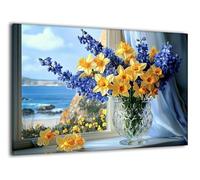 Kit di Dipingere con i Numeri Adulti Finestra Fiori Paint by Numbers con Vernici e Pennelli, Kit di Pittura a Olio Dipinte a Mano Cornice in Legno, per Decorazioni Autunnali Casa 80x100cm J-j-133