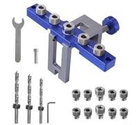 Kit di doweling in alluminio con 5 fori per la lavorazione del legno, regolabile 6 mm/8 mm/10 mm Pocket Hole Drill Guide Locator, compatibile con metrico D