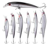 Kit di esche da pesca in acqua salata, esche da surf per pesca in acqua salata, esche a forma di pesciolino per immersioni profonde, set di spine popper per spigola a righe offshore oceanica