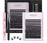 Kit di estensioni ciglia cluster fai da te con legante ciglia & guarnizione e applicatore, 144 Pz 0.10mm 56D 9-15mm Mixed Wide-Stem Cluster Lash, Kit ciglia individuali a casa