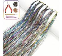 Kit di extension per capelli con strumenti e istruzioni, facile da usare, 1000 ciocche, 119 cm, con glitter, per donne e ragazze, accessori per capelli scintillanti e brillanti per Natale e Capodanno