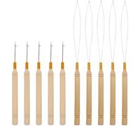 Kit di extension per capelli per varie acconciature, dieci strumenti per tirare i capelli, sicuro, facile da usare, manico in legno, set di strumenti per infilare i capelli all'uncinetto e perline
