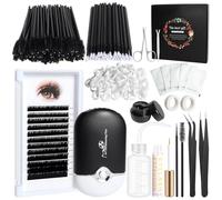 Kit di extension per ciglia fai da te per principianti, con ventilatore USB, 8-15 mm, colla per ciglia, rimozione colla, pennello per mascara, bottiglia di lavaggio, pinzette, set di attrezzi per