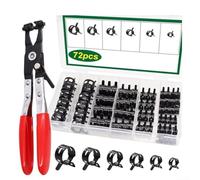 Kit di fascette stringitubo a molla con pinze, 72 pezzi, 65 Mn, set di connettori in acciaio per tubo di raffreddamento dell'aria in silicone, 6 misure assortite