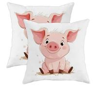 Kit di federe per cuscini a forma di maialino con cerniera, morbidi cuscini traspiranti a forma di animali dei cartoni animati per bambini, set di 2, 18x18, divertenti cuscini decorativi in velluto p