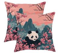 Kit di federe per cuscini con cerniera a forma di panda, morbidi cuscini traspiranti con scena di montagne giapponesi, set di 2, 20x20, animali in velluto decorativi per divano, soggiorno, veranda