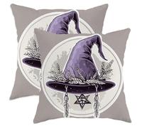 Kit di federe per cuscini di Halloween con cerniera, morbidi cuscini traspiranti a forma di cappello da strega, set da 2, 20x20, orrore, spaventoso, decorativo in velluto per divano, soggiorno, veran