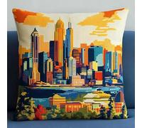 Kit di federe per cuscini ricamate fai da te con motivo a punto croce, 45 x 45 cm, federa decorativa per soggiorno, federa semilavorata per principianti, architettura urbana