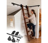 Kit di Ferramenta per Biblioteca Scala Rotante Angolare per Libreria e Soffitta, Sistema a Rotaia a Parete per Soffitta e Magazzino con Ruote Frenate a Risparmio di Spazio(630cm/20.7ft)