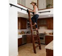 Kit di Ferramenta per Biblioteca Sistema a Rulli per Scala a Soffitta con Rotaia Scorrevole per Angolo Retto, Kit per Ripostiglio Domestico, Garage e Libreria, Freni Retrattili(570cm/18.7ft)