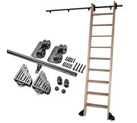 Kit di ferramenta per Porta Scorrevole a Scomparsa con Binario e Guide per Scala, Kit di ferramenta per Scala Scorrevole da Biblioteca (Scala Non Inclusa) - Nero (Dimensioni: Kit Binario da