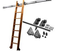 Kit di ferramenta per Scala a rotelle per Biblioteca, Binario Scorrevole in Acciaio al Carbonio con Tubo Tondo per impieghi gravosi, Rullo da Pavimento con Freno, Senza Scala (Kit Binario d