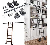 Kit Di Ferramenta Per Scala Scorrevole, Kit Di Ferramenta Per Porta Scorrevole A Scomparsa, Binario Mobile In Tubo D'acciaio Nero Per Scala, Per Biblioteche, Soppalchi