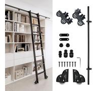 Kit di ferramenta per scala scorrevole telescopica, binario/rotaia in metallo nero 1m 1,2m 2,4m 3m 360cm 4m 5m 6m - kit di ferramenta per scala per biblioteca con rotelle estensibili(200cm Kit pista)
