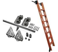 Kit di ferramenta per scale per libreria nera resistente - Guida scorrevole per scaffali, tubo rotondo in acciaio resistente e rullo da pavimento con freno (vipera non inclusa, dimensioni: 3 m)