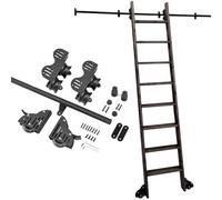 Kit di ferramenta per scale scorrevoli per biblioteche - Guide scorrevoli in acciaio al carbonio per impieghi gravosi con ruote a rulli per pavimento per armadio (scala non)(200cm Kit pista)