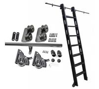Kit di ferramenta per scale scorrevoli | Set di binari per scale scorrevoli da 100 a 720cm (senza scala) con ruote a pavimento per ufficio domestico, magazzini e biblioteche - Nero(200cm Kit pista)
