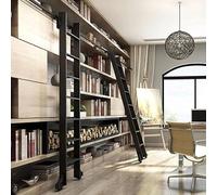 Kit di ferramenta scorrevole per libreria, sistema completo di binari da 6,1 m, con gancio superiore, ruote e freni, ideale per scale e librerie (scala non inclusa)