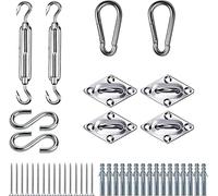 Kit di Fissaggio Installazione 42 Pezzi Acciaio Inox 316 Inossidabile per Tenda Vela Sole Parasole Triangolare Quadrata Rettangolare da Giardino Amaca Dondoli Heavy Duty (Kit Di Fissaggio, Argento)