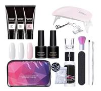 Kit di gel per extension per unghie, 3 colori, con base e top coat, set manicure per casa e salone, include lima e clip