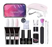 Kit di gel per poli, kit gel per unghie costruttore,Gel di colla per unghie a 3 colori con set di base e top coat - Set di manicure per l'arte del , include clip e borsa