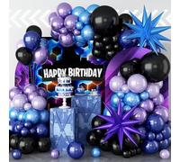 Kit di ghirlande ad arco a palloncino nero, viola, blu, 127 pezzi, blu navy, azzurro, lavanda, viola, nero, in lattice con palloncini cromati a forma di stella esplosiva, per giochi per bambini