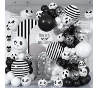 Kit di ghirlande ad arco di palloncini di Halloween in bianco e nero, con stampa di fantasmi e pipistrelli, con 2 palloncini a forma di teschio, decorazione per Halloween, compleanno, baby shower