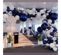 Kit di ghirlande di palloncini blu navy e argento, 131 pezzi assortiti da 5 10 12 12 45,7 cm palloncini metallici e coriandoli con striscia decorativa e punti di colla, decorazioni per compleanni