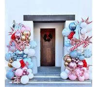 Kit di ghirlande di palloncini natalizi, 121 palloncini in lattice ad arco rosso, blu, rosa, con bastoncino di zucchero, stella, elio, in Mylar, set di palloncini per Natale, compleanno, inverno paese