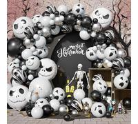 Kit di Ghirlande per Arco di Halloween Con Palloncini in Lamina di Teschio, 108 Palloncini in Lattice Nero Agata Bianca Metallizzata Argento Con Stampa Viso Fantasma
