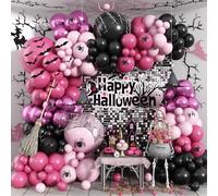 Kit di ghirlande per arco di palloncini di Halloween, palloncini neri e rosa, con decorazione a ragno e pipistrello, metallizzato, fucsia pastello, gotico, spettrale, per feste di Halloween, casa
