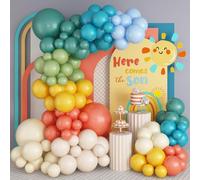 Kit di ghirlande retrò boho per arco di palloncini, 163 palloncini retrò blu arancione giallo senape, 45,7 cm, 25,7 cm, Here Comes the Son First Party Decorazioni per Boho Colorful Rainbow Compleanno