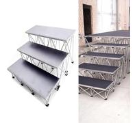 Kit di gradini pieghevoli e portatili larghi 4', tre livelli da 20, 40 e 60 cm di altezza, sistema modulare di pedane e piattaforme per palchi