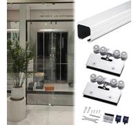 Kit di guide per porte scorrevoli per porte in vetro senza telaio, in alluminio resistente, con rulli in acciaio, sistema di guida per porte scorrevoli per patio commerciale, facile installazione