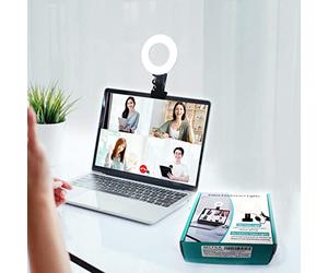 Kit di illuminazione a LED per videoconferenza 3200 K-6500 K dimmerabile, luce ad anello, clip sul monitor del computer, portatile, il lavoro inremoto/chiamate con Zoom/trasmissione
