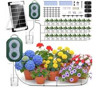 Kit di Irrigazione Automatica Solar, Innaffiare 30 Piante in Vacanza, Sistemi di Irrigazione Automatico con Timer + Tubo Flessibile da 35M per Giardin, Balcone, Piante in vaso
