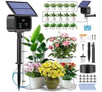 Kit di Irrigazione Automatica Solar, Innaffiare le Piante in Vacanza, Sistemi di Irrigazione Automatico con Timer + Tubo Flessibile da 15M per Giardin, Balcone, Piante in vaso